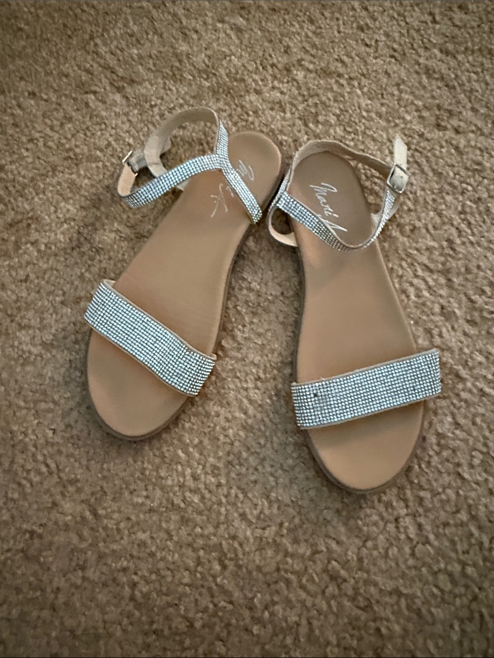 Strappy Crystal Embellished Flat Sandals - Silver size 8 M